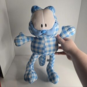 Toy Factory Garfield & Odie Blue White Checkered Cat Plush Stuffed Animal 12"